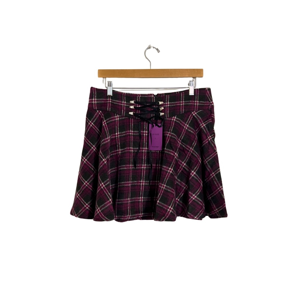 Plaid Lace-Up Skirt - Pink and Black